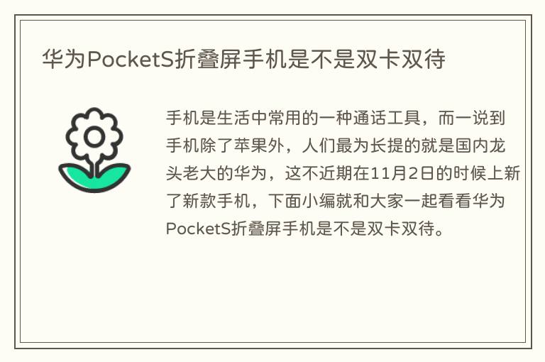 华为PocketS折叠屏手机是不是双卡双待